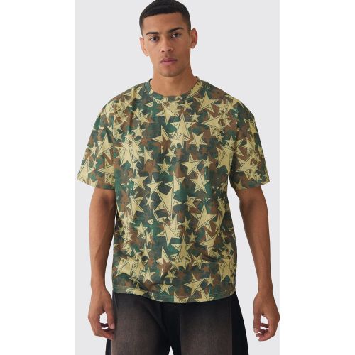 T-shirt oversize à col montant et imprimé camouflage - S - Boohooman - Modalova