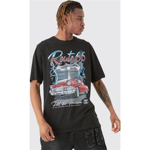 Tall Route 66 Racer Printed T-shirt In Black - Boohooman - Modalova