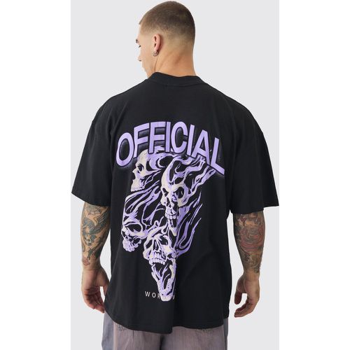 T-shirt oversize délavé à imprimé crâne et flammes - S - Boohooman - Modalova