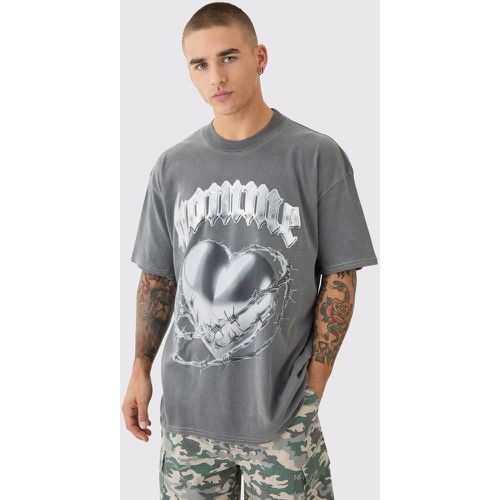 T-shirt oversize délavé à imprimé cœur - M - Boohooman - Modalova