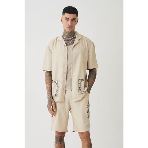 Tall - Ensemble effet chemise habillée en lin et short homme - M - Boohooman - Modalova