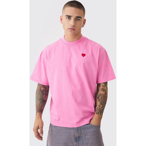 T-shirt oversize à col montant et broderie cœur - S - Boohooman - Modalova