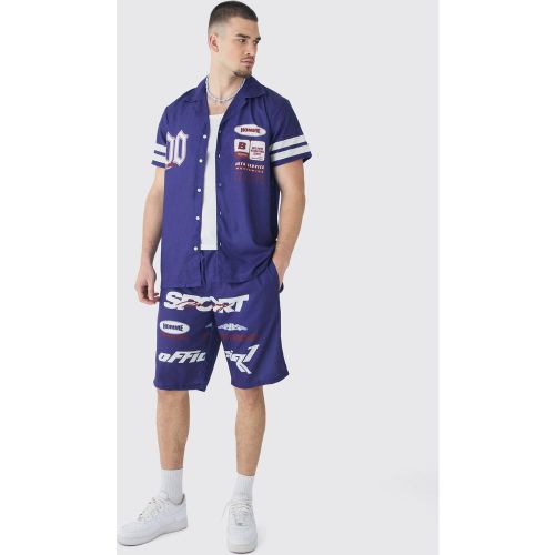 Tall - Ensemble marine avec chemise imprimée et short - L - Boohooman - Modalova