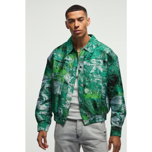 Veste Harrington satinée à motif jacquard - S - Boohooman - Modalova