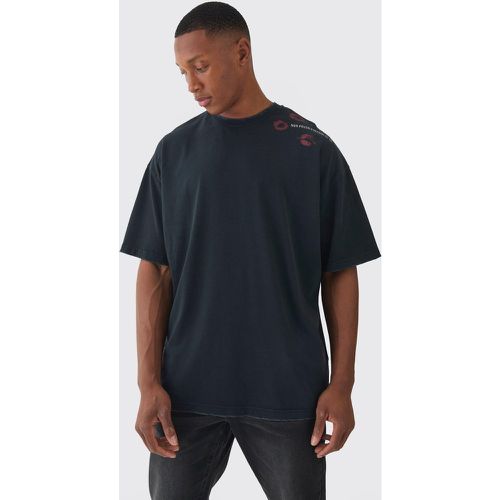 T-shirt oversize délavé imprimé à col V - S - Boohooman - Modalova