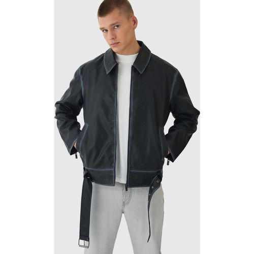 Veste biker délavée à coutures apparentes - S - Boohooman - Modalova