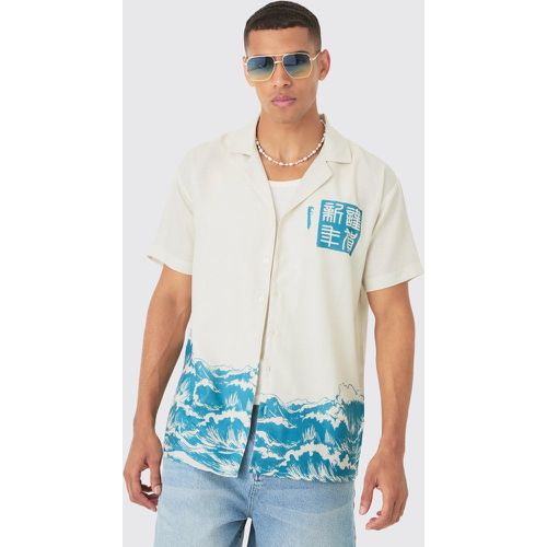 Chemise oversize en lin à imprimé vagues - S - Boohooman - Modalova