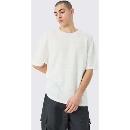 Oversized Textured Knit T-shirt In White - Boohooman - Modalova