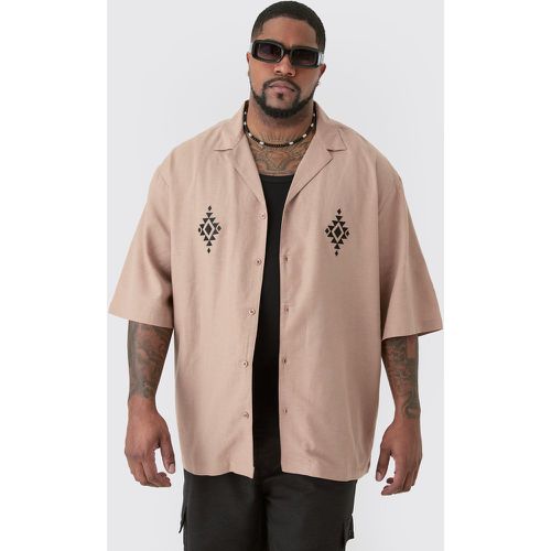 Grande taille - Chemise en lin à broderie - XXXL - Boohooman - Modalova