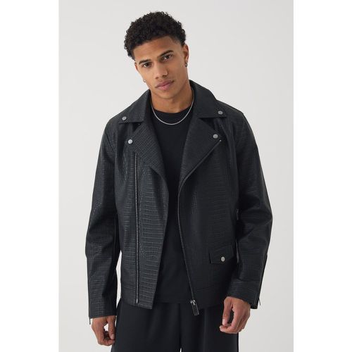 Veste biker texturée - L - Boohooman - Modalova