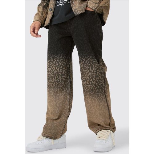 Baggy Rigid Leopard Print Jeans In Tinted Black - - 28R - Boohooman - Modalova