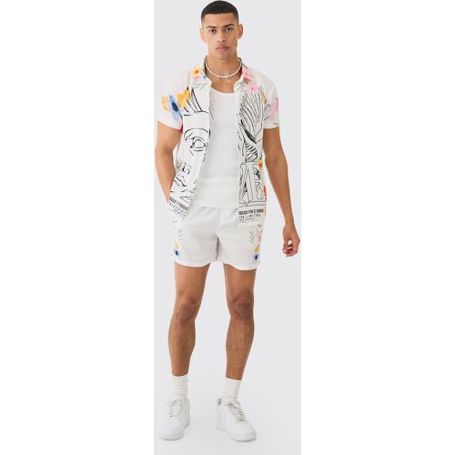 Ensemble satiné fleuri à manches courtes et short - XL - Boohooman - Modalova