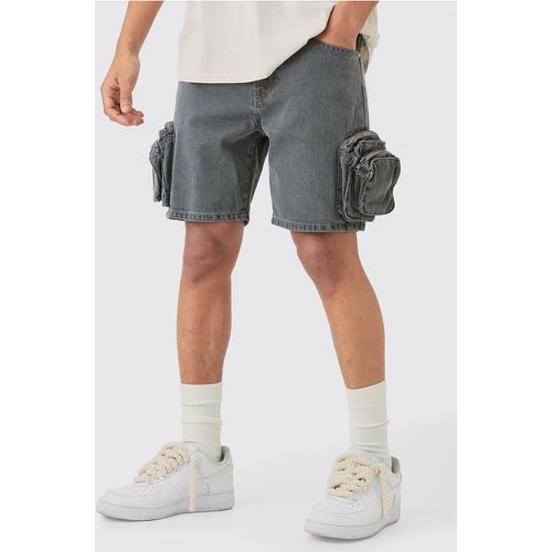 Slim Fit 3d Cargo Pocket Denim Shorts In Light Grey - Boohooman - Modalova