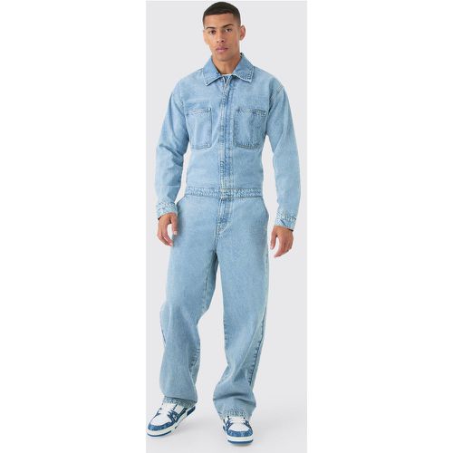 Combinaison large en jean à manches longues - 28 - Boohooman - Modalova