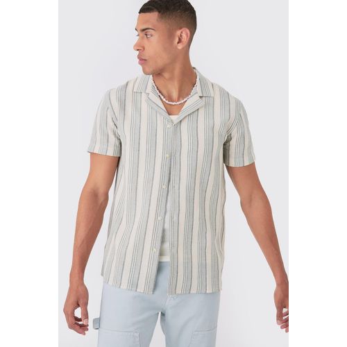 Short Sleeve Textured Tonal Stripe Shirt - Boohooman - Modalova