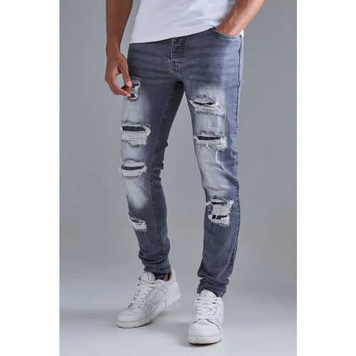 Skinny Stacked Distressed Ripped Jeans In Grey - - 28R - Boohooman - Modalova
