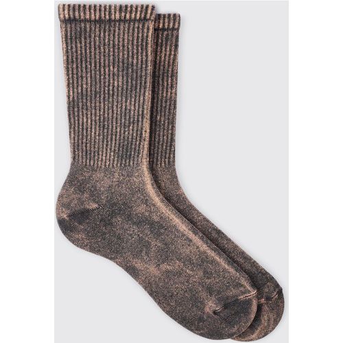 Acid Wash Plain Ribbed Sports Socks In Brown - Boohooman - Modalova