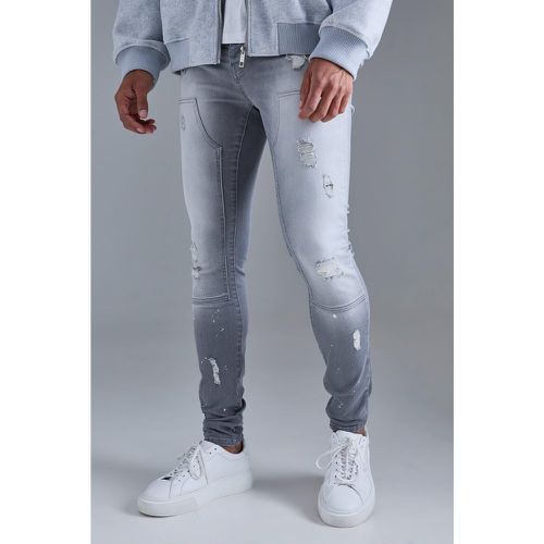 Skinny Stretch Stacked Ripped Carpenter Zip Hem Jeans In Grey - - 28R - Boohooman - Modalova