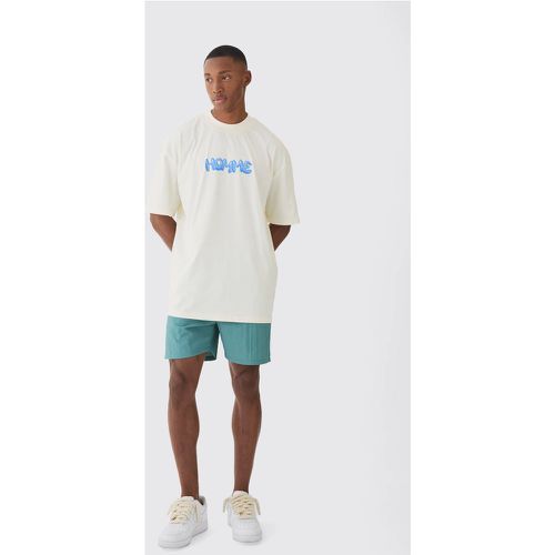 Ensemble oversize à imprimé avec t-shirt et short de bain - S - Boohooman - Modalova