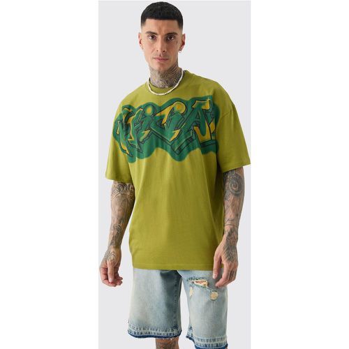 Tall - T-shirt oversize à col montant et imprimé graffiti - S - Boohooman - Modalova