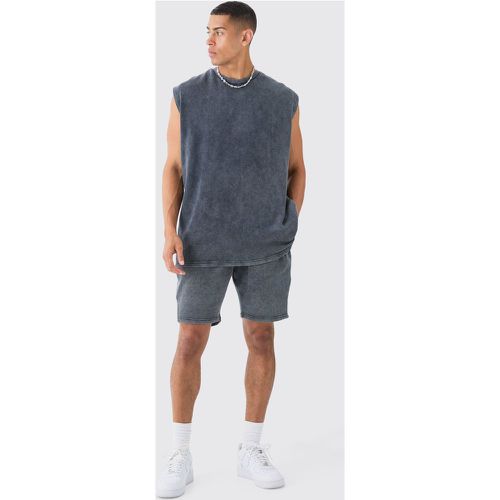 Ensemble oversize délavé en tissu éponge avec short - M - Boohooman - Modalova