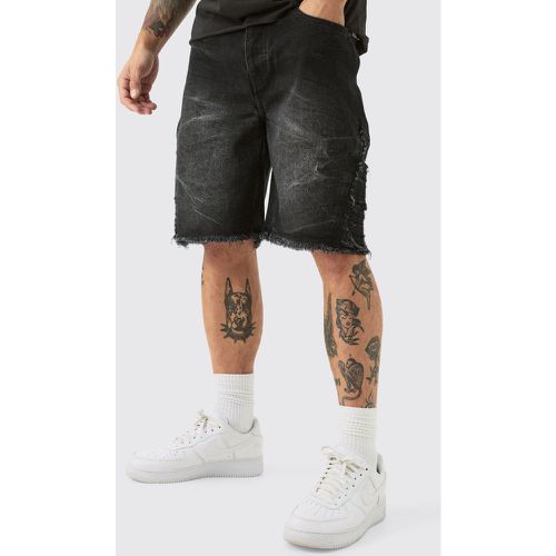 Relaxed Rigid Extreme Side Ripped Denim Short In Washed Black - Boohooman - Modalova