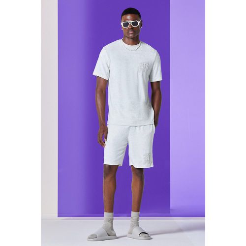 Ensemble en tissu éponge à broderie avec t-shirt et short - S - Boohooman - Modalova