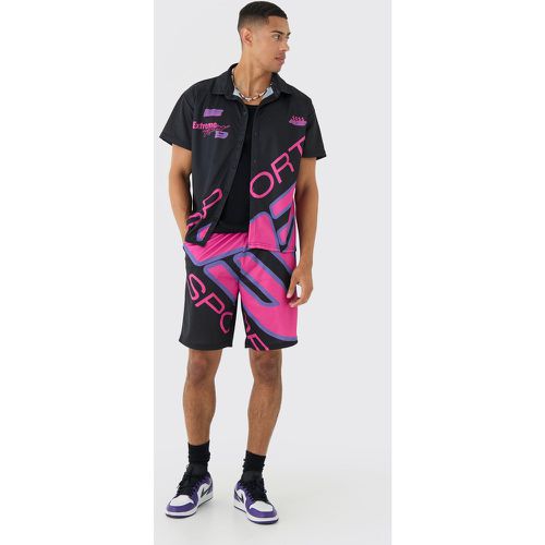 Ensemble en mesh avec chemise imprimée moto et short - S - Boohooman - Modalova