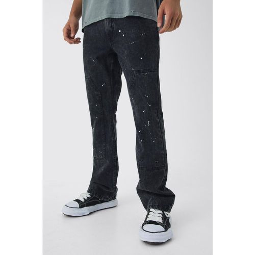 Jean flare slim en denim délavé à taches de peinture - 28R - Boohooman - Modalova