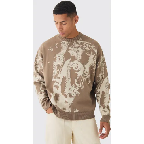 Pull oversize en maille à imprimé Renaissance - L - Boohooman - Modalova