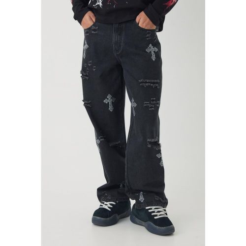 Jean large déchiré à strass - 28R - Boohooman - Modalova