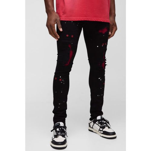 Jean super skinny déchiré et réparé à taches de peinture - 28R - Boohooman - Modalova