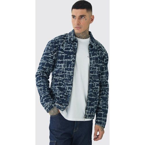 Tall - Veste Harrington en jean à imprimé tapisserie - S - Boohooman - Modalova