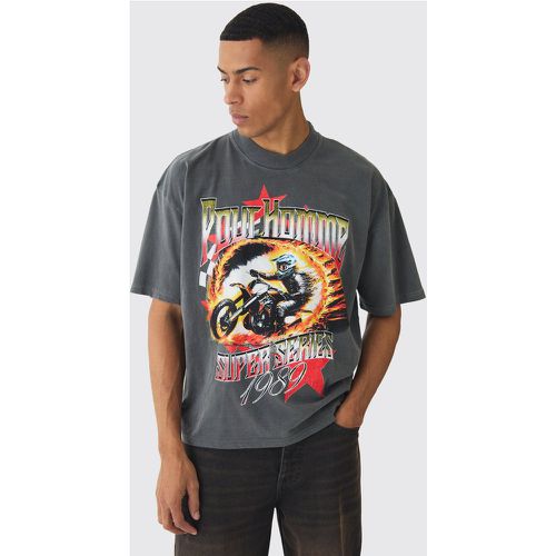 Oversized Boxy Racing Graphic Spray Washed T-Shirt - XS - Boohooman - Modalova