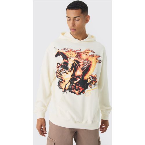 Sweat à capuche oversize délavé à imprimé cheval et flammes - L - Boohooman - Modalova