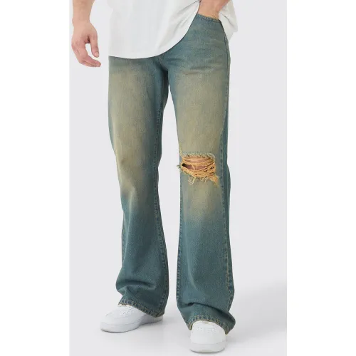 Tall - Jean flare large en denim déchiré - 34 - Boohooman - Modalova