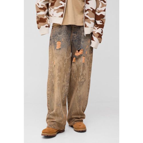 Jean baggy délavé déchiré à imprimé marbre - 28R - Boohooman - Modalova