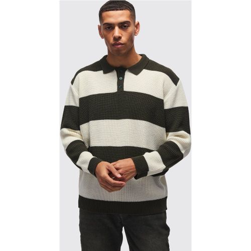 Polo de rugby rayé en maille - M - Boohooman - Modalova