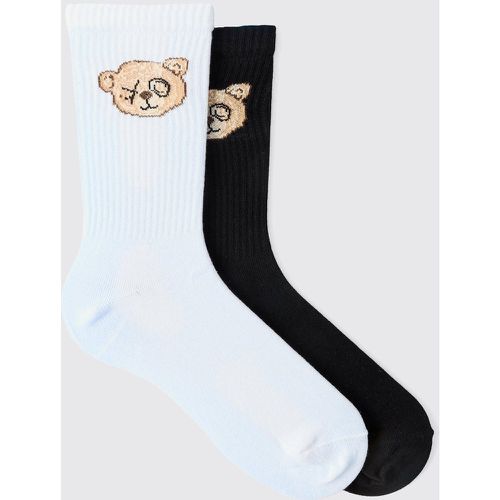 Lot de 2 paires de chaussettes à imprimé ours en peluche - ONE SIZE - Boohooman - Modalova