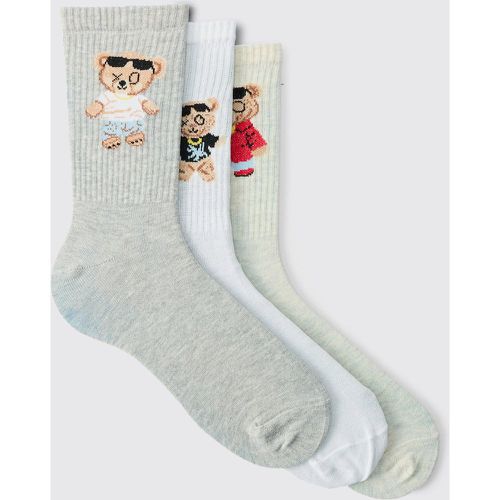 Lot de 3 paires de chaussettes à imprimé ours en peluche - ONE SIZE - Boohooman - Modalova