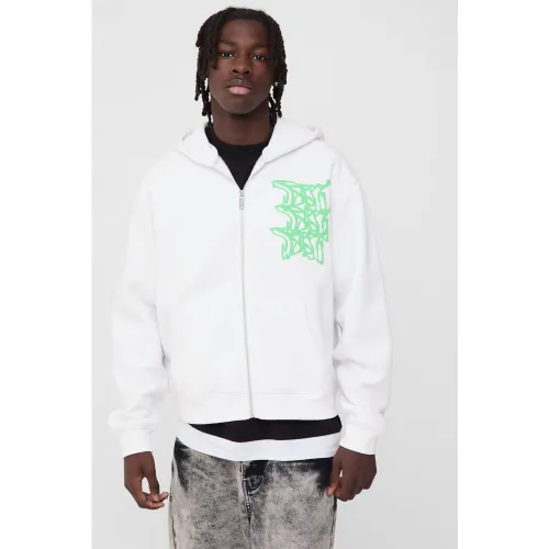 Sweat à capuche oversize zippé à imprimé dessin - L - Boohooman - Modalova