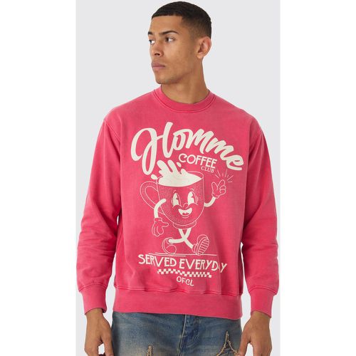 Sweat délavé à imprimé café homme - S - Boohooman - Modalova