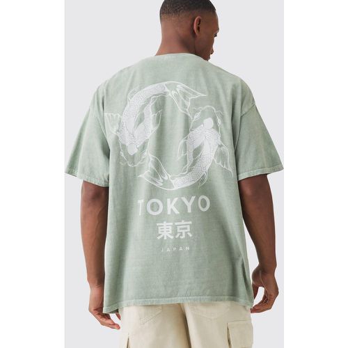 T-shirt oversize délavé à col montant et imprimé Tokyo - L - Boohooman - Modalova