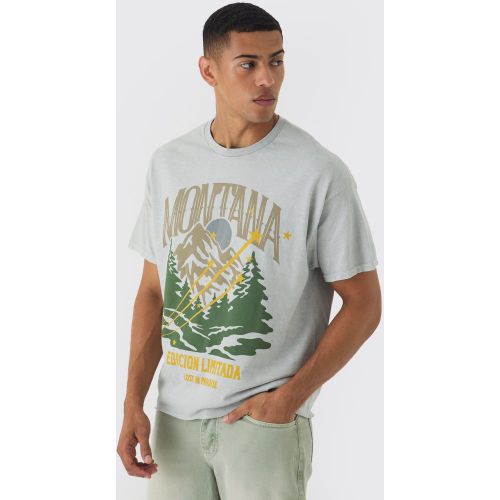 T-shirt oversize délavé à slogan Montana - S - Boohooman - Modalova