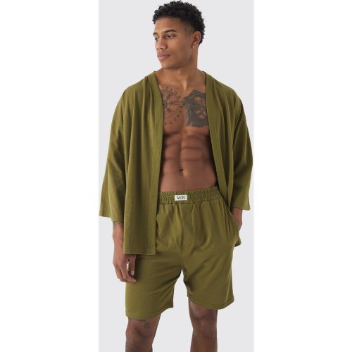 Ensemble oversize en tissu gaufré avec kimono et short homme - S - Boohooman - Modalova