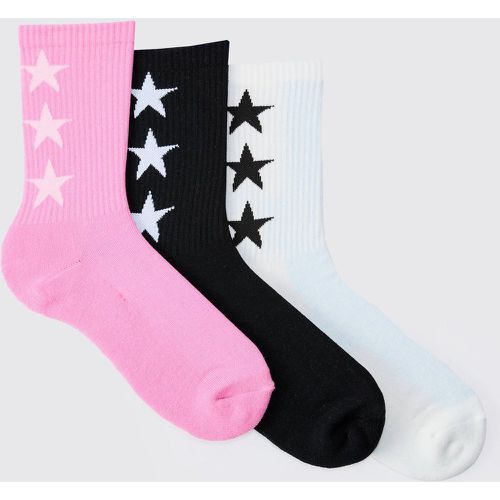 Lot de 3 paires de chaussettes côtelées à imprimé étoile - ONE SIZE - Boohooman - Modalova