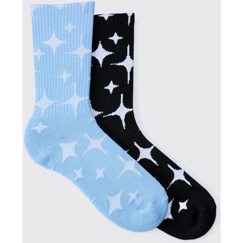 Lot de 2 paires de chaussettes côtelées à imprimé étoile - ONE SIZE - Boohooman - Modalova