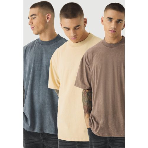 Lot de 3 t-shirts oversize délavés à col montant - S - Boohooman - Modalova