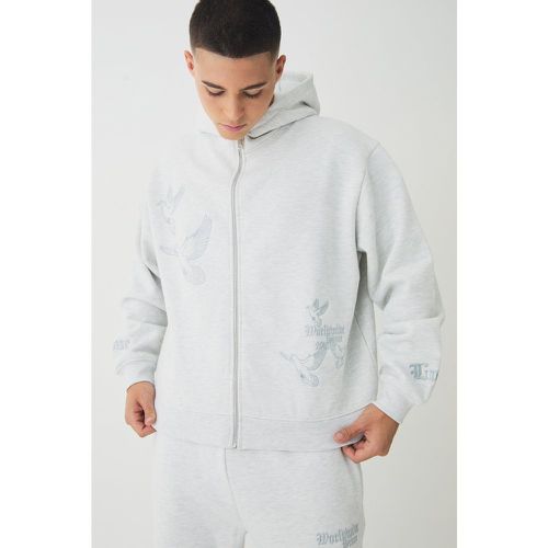 Sweat à capuche oversize zippé à broderie - S - Boohooman - Modalova