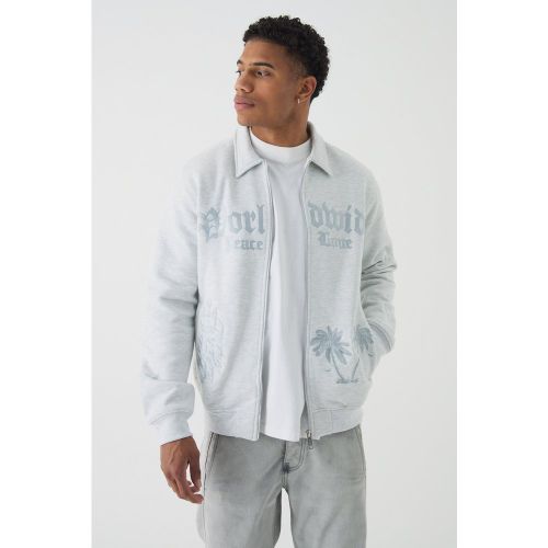 Bomber habillé en jersey à broderie Harrington - S - Boohooman - Modalova